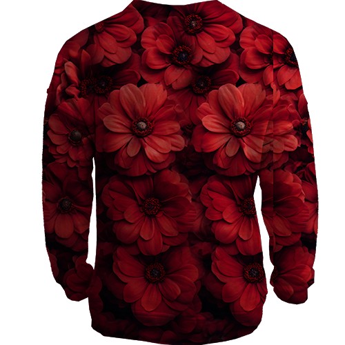 3D свитшот с красными хризантемами (вид сзади)