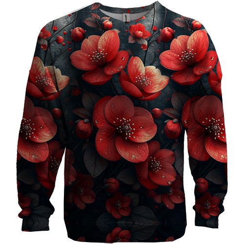 3D свитшот с красными цветами (АРТ) (вид спереди)