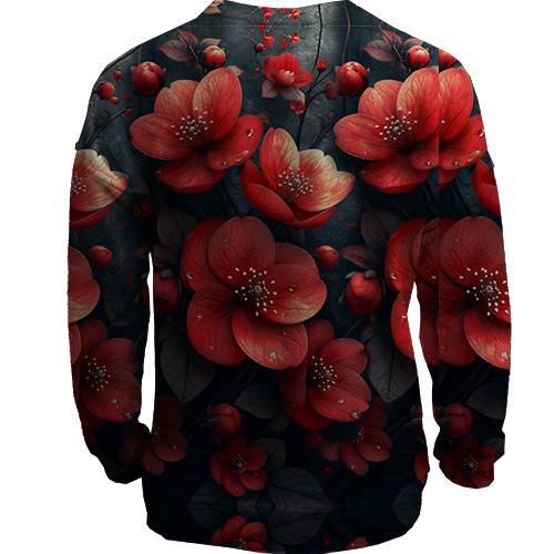 3D свитшот с красными цветами (АРТ) (вид сзади)