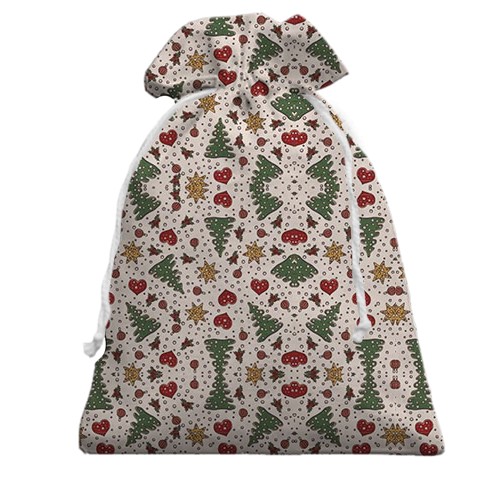 3D Подарунковий мішечок з ялинками і новорічною атрибутикою (вид ззаду)