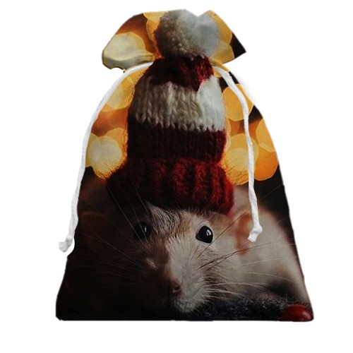 3D Подарочный мешочек с крысой в шапочке 2020 (вид спереди)