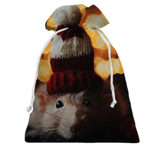 3D Подарочный мешочек с крысой в шапочке 2020 (вид сзади)