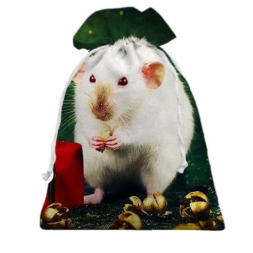 3D Подарочный мешочек с новогодней крысой и подарком 2020 (вид спереди)