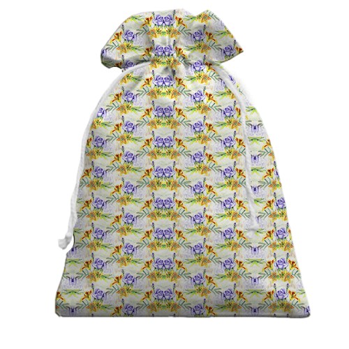 3D Подарунковий мішечок з фіолетовими трояндами (вид ззаду)