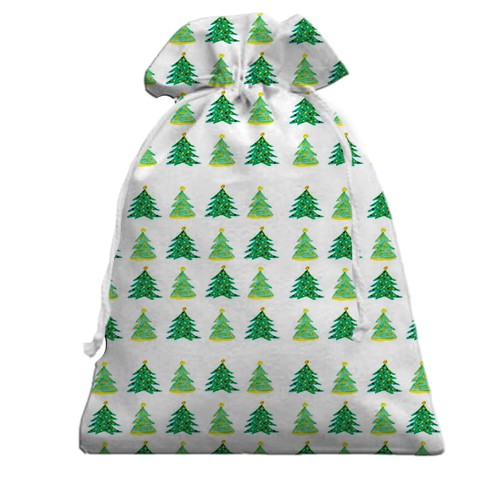 3D Подарунковий мішечок з намальованими ялинками (вид спереду)