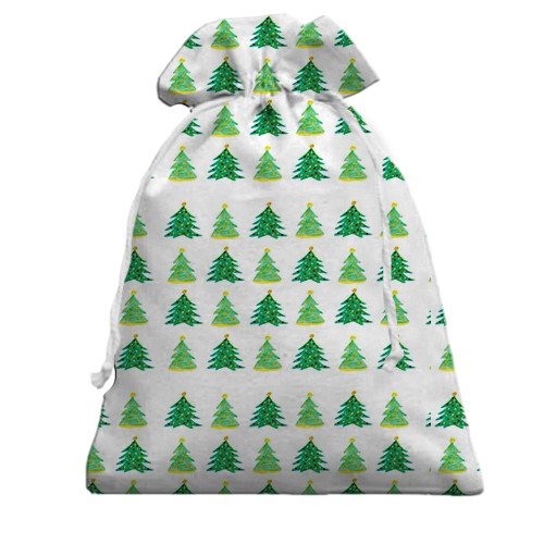 3D Подарунковий мішечок з намальованими ялинками (вид ззаду)