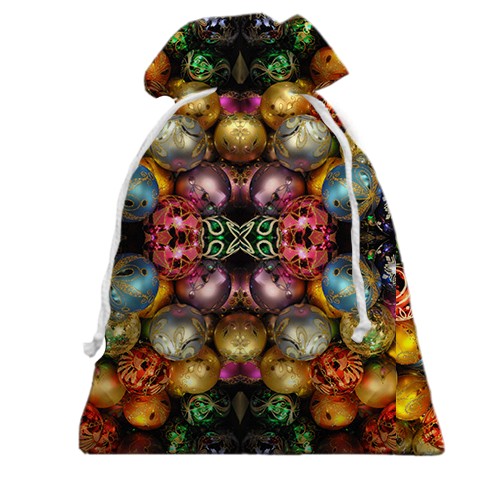 3D Подарунковий мішечок з різнокольоровими новорічними іграшками (вид ззаду)