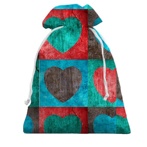 3D Подарунковий мішечок с сердечками в квадратах (вид ззаду)