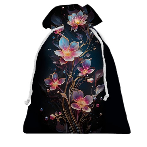 3D Подарочный мешочек с декоративными арт цветами (вид спереди)