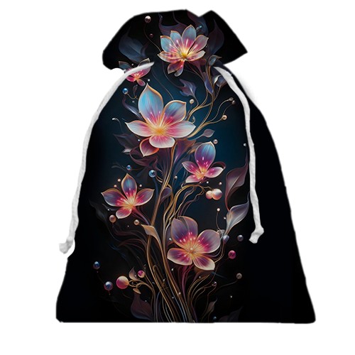 3D Подарочный мешочек с декоративными арт цветами (вид сзади)