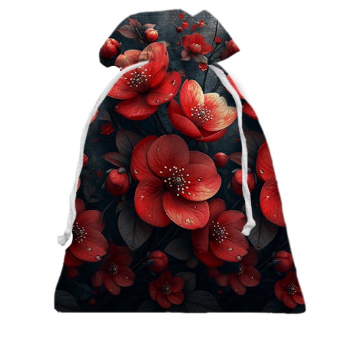 3D Подарунковий мішечок з червоними квітами (АРТ) (вид спереду)