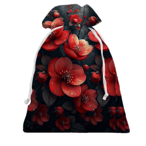 3D Подарунковий мішечок з червоними квітами (АРТ) (вид ззаду)