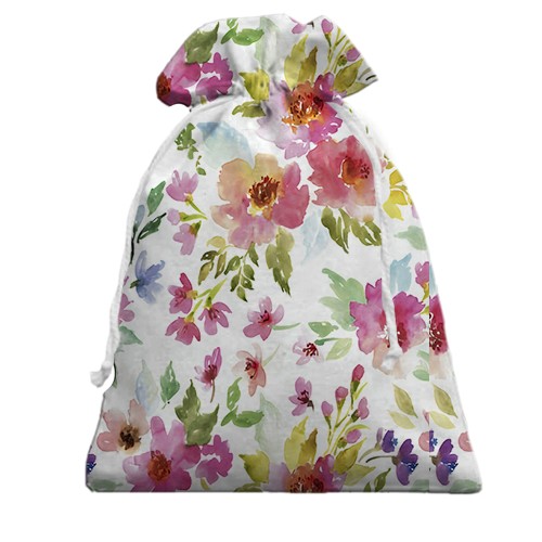 3D Подарунковий мішечок з акварельними квітами (вид ззаду)