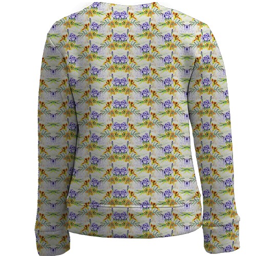 Дитячий 3D світшот з фіолетовими трояндами (вид ззаду)