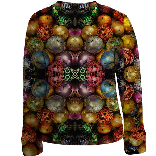 Дитячий 3D світшот з різнокольоровими новорічними іграшками (вид ззаду)