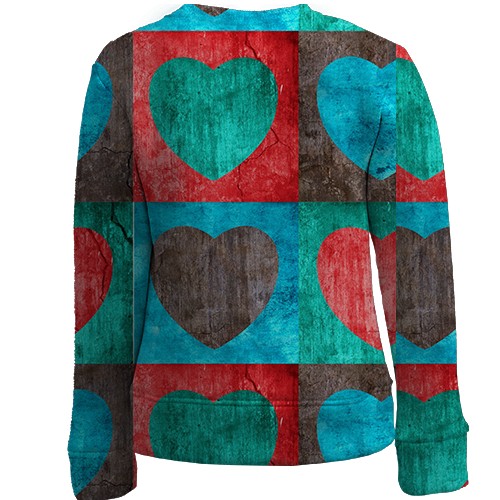 Детский 3D свитшот с сердечками в квадратах (вид сзади)