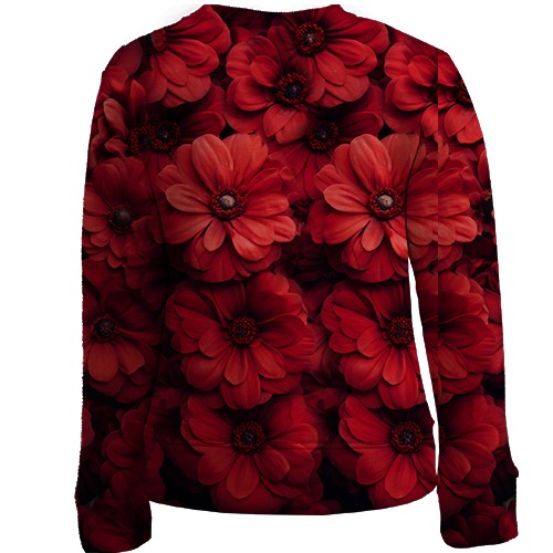 Детский 3D свитшот с красными хризантемами (вид сзади)