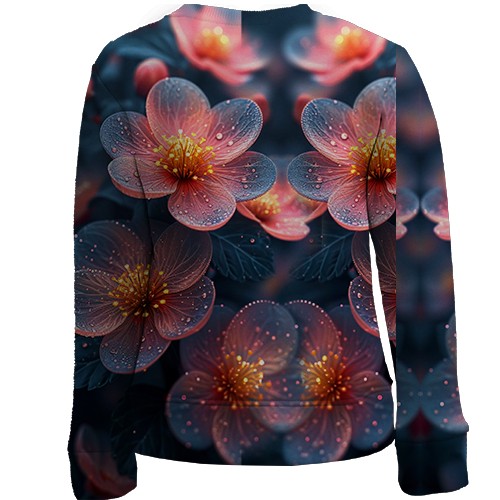 Детский 3D свитшот с полупрозрачными арт цветами (вид сзади)