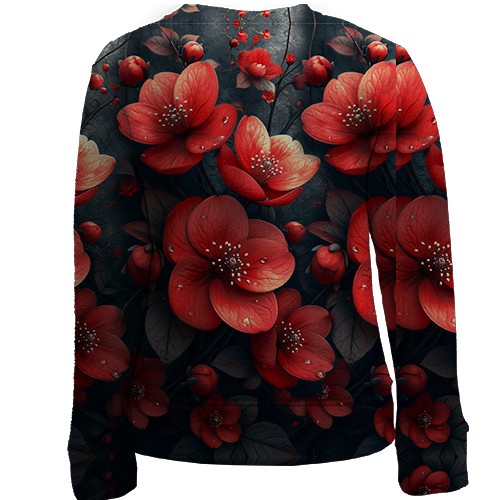 Дитячий 3D світшот з червоними квітами (АРТ) (вид ззаду)