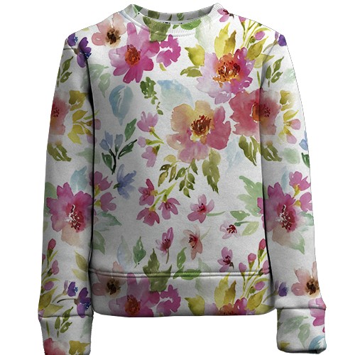 Детский 3D свитшот с акварельными цветами (вид спереди)