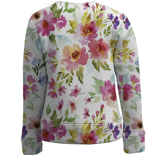 Детский 3D свитшот с акварельными цветами (вид сзади)