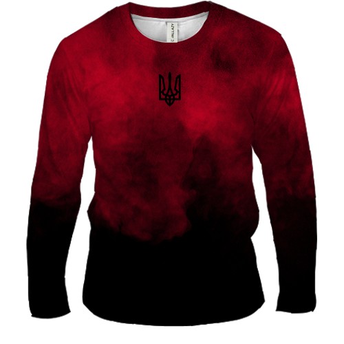 Мужской 3D лонгслив Красно-черный дым с Тризубом (вид спереди)