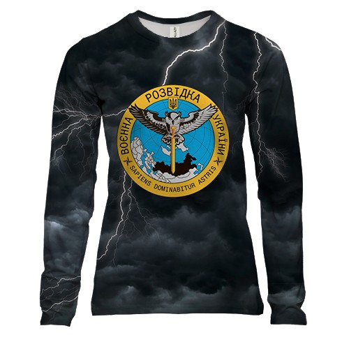 Женский 3D лонгслив ГУР Украины (вид спереди)