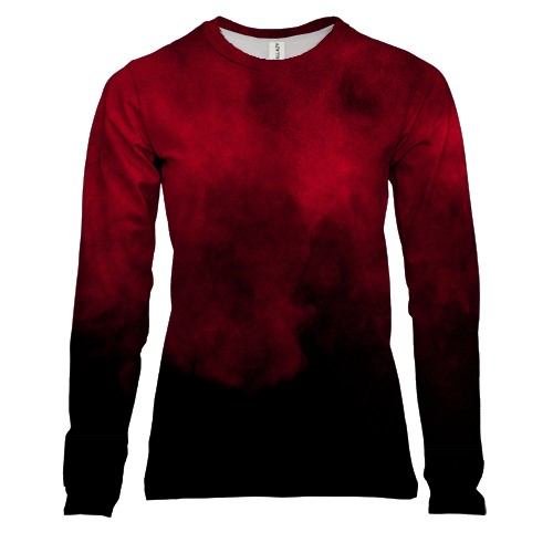 Жіночий 3D лонгслів з червоно-чорним димом (вид спереду)