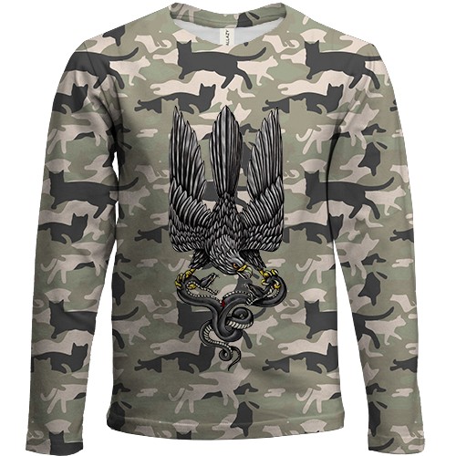 Дитячий 3D лонгслів Сокіл зі змією (Котофляж) (вид спереду)