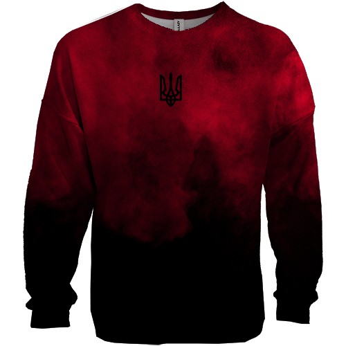 3D свитшот Красно-черный дым с Тризубом (вид спереди)