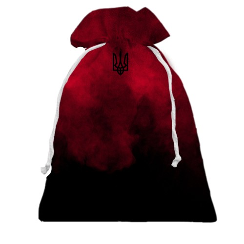 3D Подарочный мешочек Красно-черный дым с Тризубом (вид спереди)