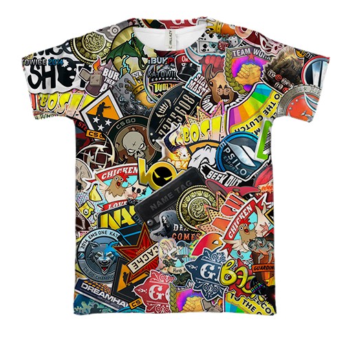 3D футболка CS 2 - Sticker Bombing (вид спереди)