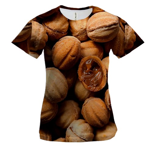 Женская 3D футболка Орехи (вид спереди)