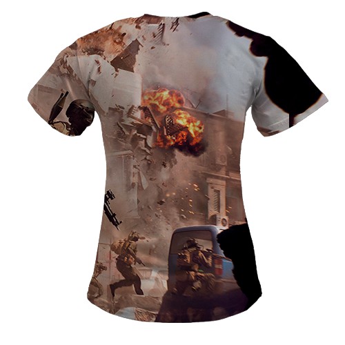 Женская 3D футболка Battlefield 6 Взрывы (вид сзади)