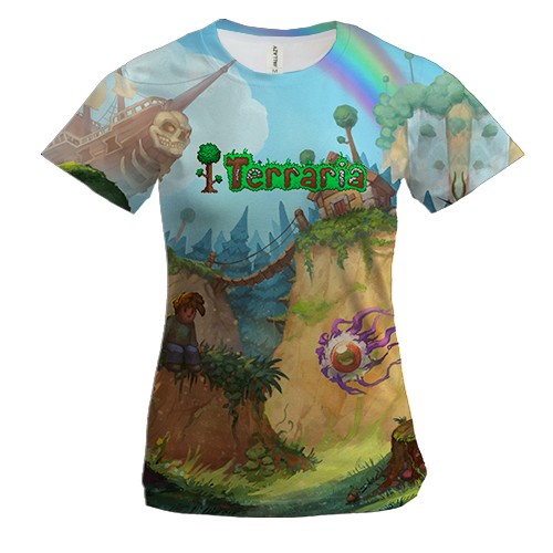 Женская 3D футболка Terraria - World art (вид спереди)