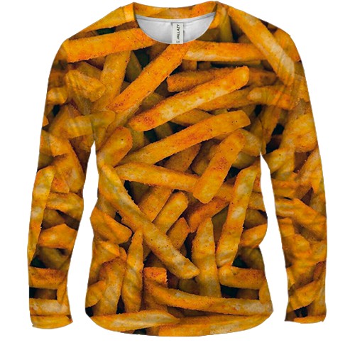 Мужской 3D лонгслив Картошка Фри (вид спереди)