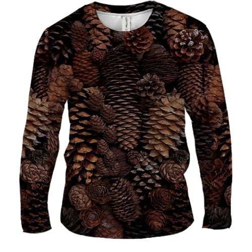 Мужской 3D лонгслив Еловые шишки (вид спереди)