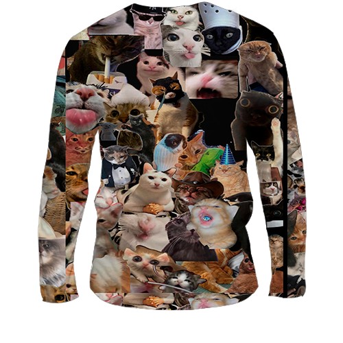 Мужской 3D лонгслив Мемные коты (вид сзади)