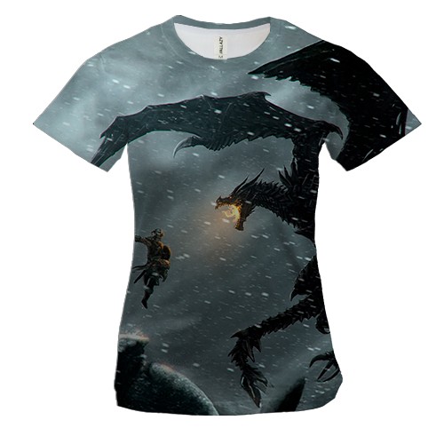 Женская 3D футболка TES V Skyrim - Dragon (вид спереди)