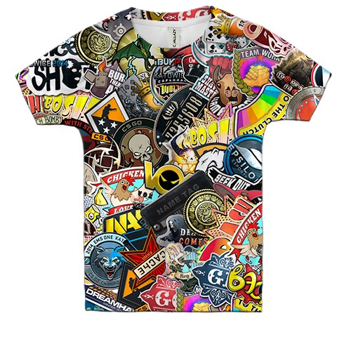 Детская 3D футболка CS 2 - Sticker Bombing (вид спереди)