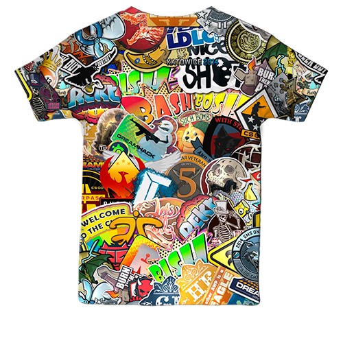 Детская 3D футболка CS 2 - Sticker Bombing (вид сзади)