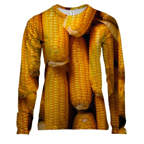 Женский 3D лонгслив Кукуруза, качаны (вид спереди)