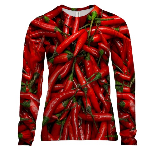 Жіночий 3D лонгслів Перець Чилі (вид спереду)