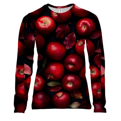 Жіночий 3D лонгслів Червоні яблука (вид спереду)