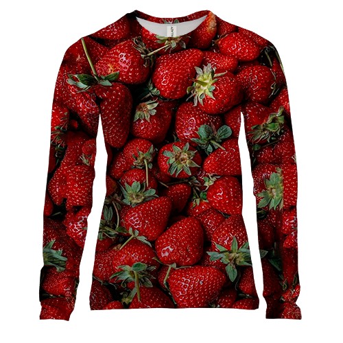 Женский 3D лонгслив Клубника (вид спереди)