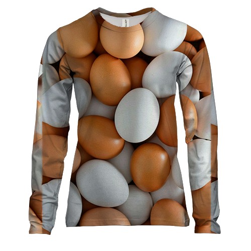 Жіночий 3D лонгслів Яйця курячі (вид спереду)