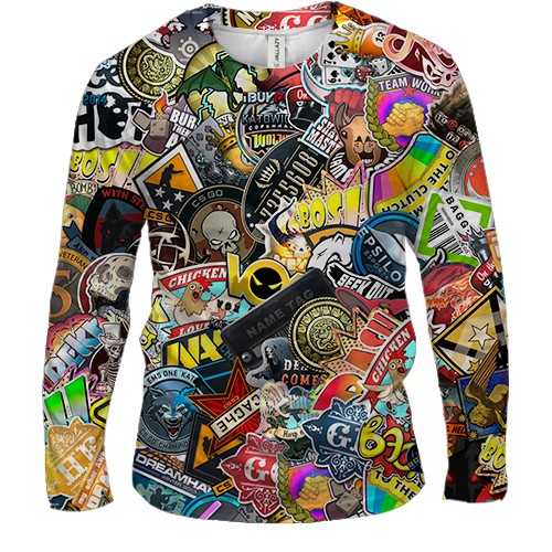 Мужской 3D лонгслив CS 2 - Sticker Bombing (вид спереди)