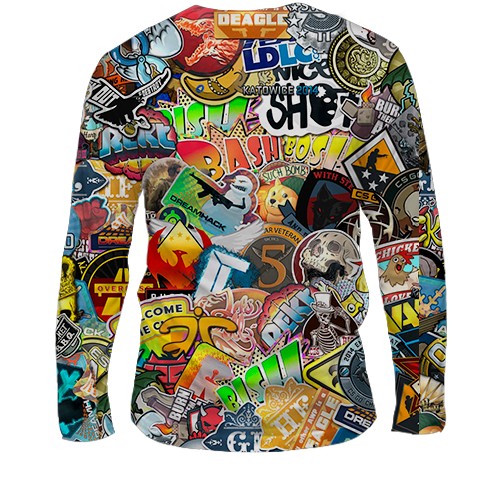 Мужской 3D лонгслив CS 2 - Sticker Bombing (вид сзади)