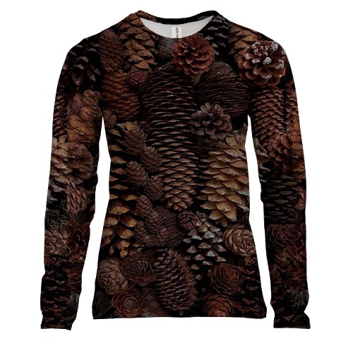 Жіночий 3D лонгслів Ялинові шишки (вид спереду)