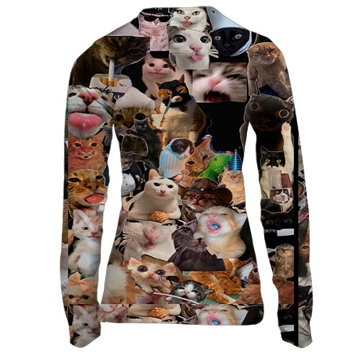 Жіночий 3D лонгслів Мемні коти (вид ззаду)